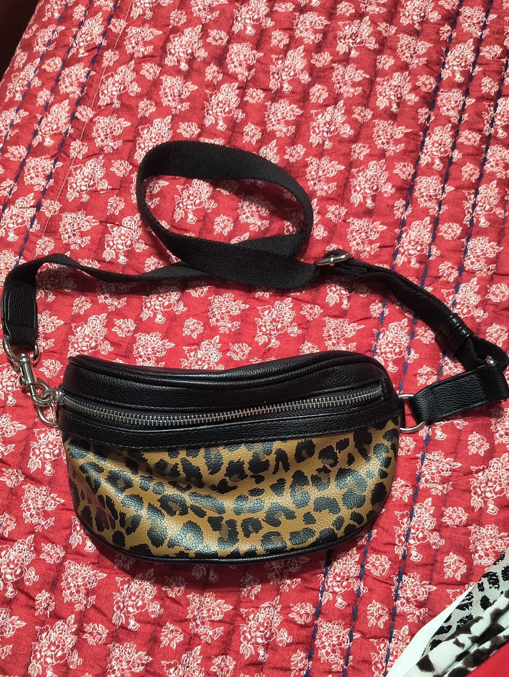 NEW Leopard Print Faux Leather Waist Bag - Black Trim